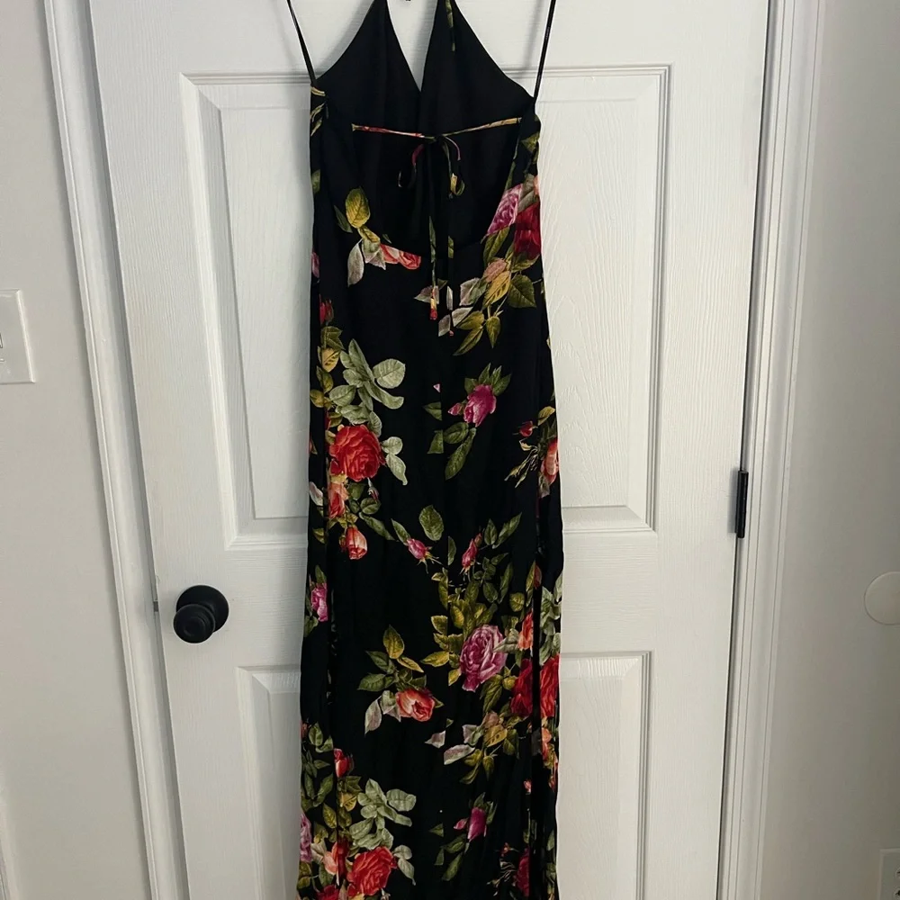 Floral Halter Maxi Dress - Black and Red - Picture 6 of 10
